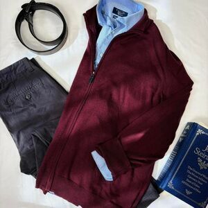 jos. a. bank traveler | size xl | burgundy merino wool full-zip sweater